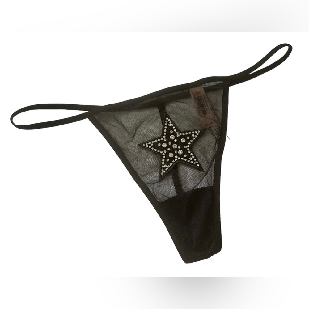 Victoria’s Secret Black Mesh V String Panty with Rhinestone Star Accent